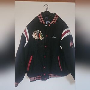 Vintage 80s 90s Rennoc Chiefs Hockey Varsity Jacket Wool & Leather Trim – Black